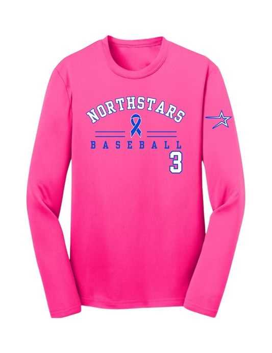 Northstars Breast Cancer Awareness Long Sleeve Performance Tee - Youth