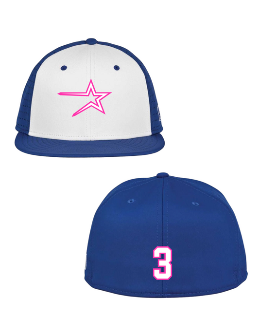 Northstars Embroidered Logo Game Hat (neon pink star) - Royal Blue & White (with number)